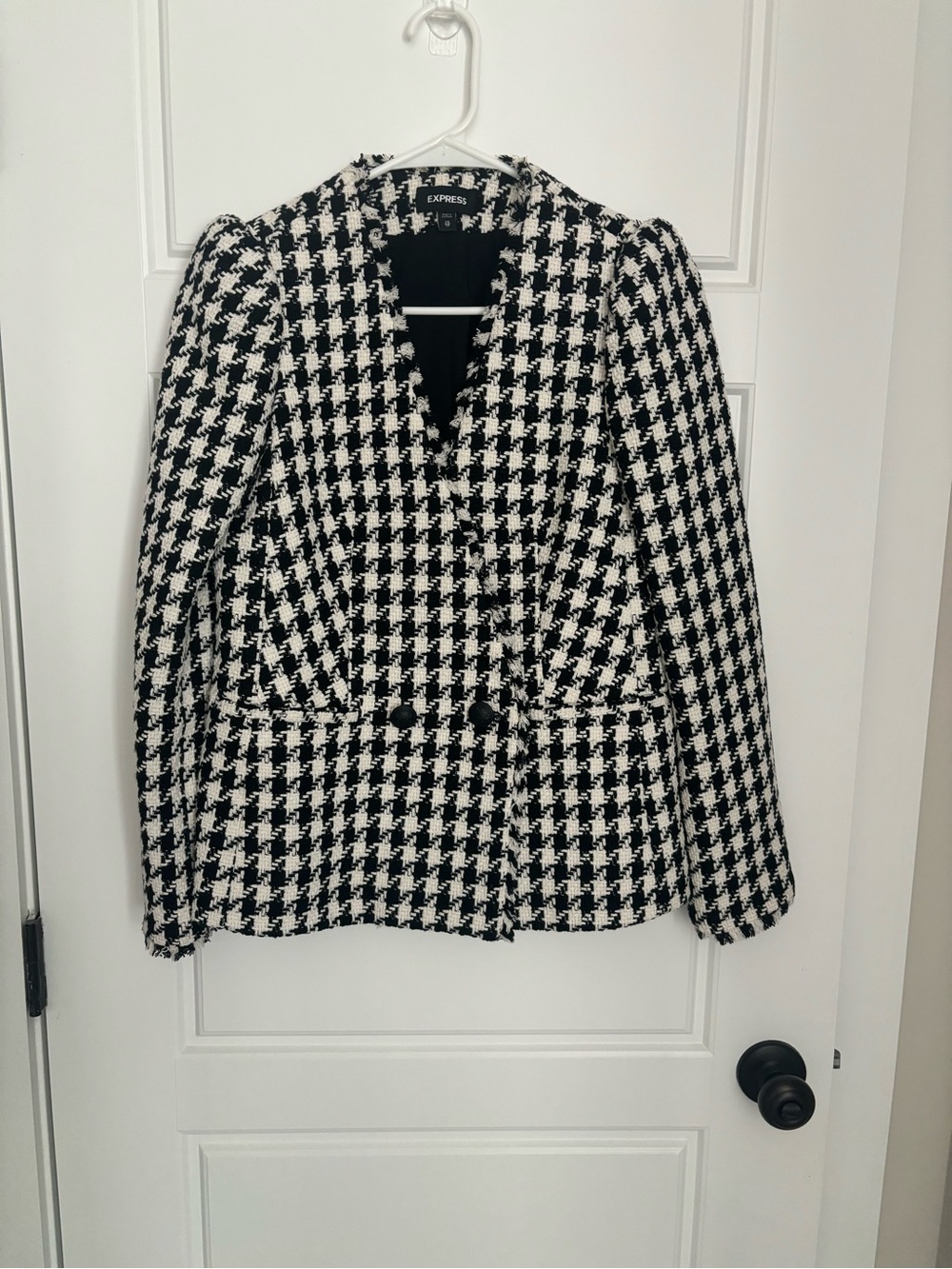 Express Black and White Double Breasted Houndstooth Tailored Blazer